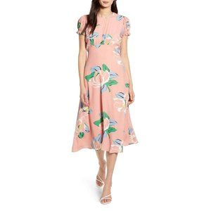 Capulet Georgie Linen Pink Floral Midi Dress, Small